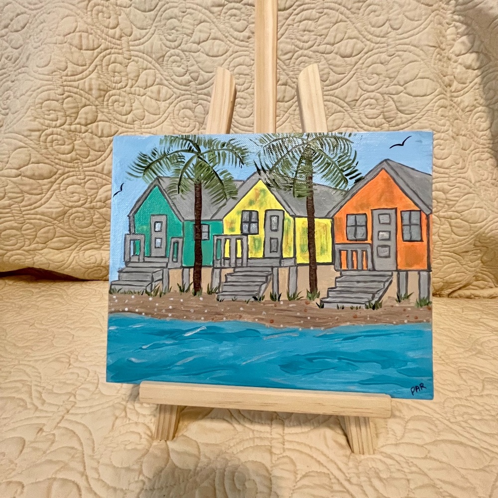 Beach Bungalows 8x10, Acrylic Painint